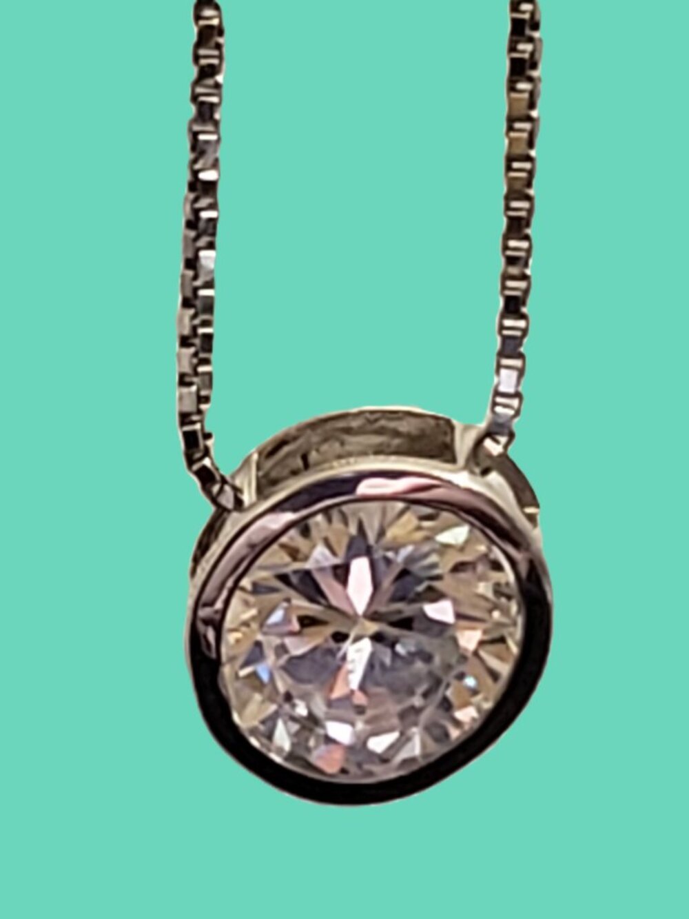 Rare Swarovski 14K White Gold Caged Solitaire Set - Pendant & Chain